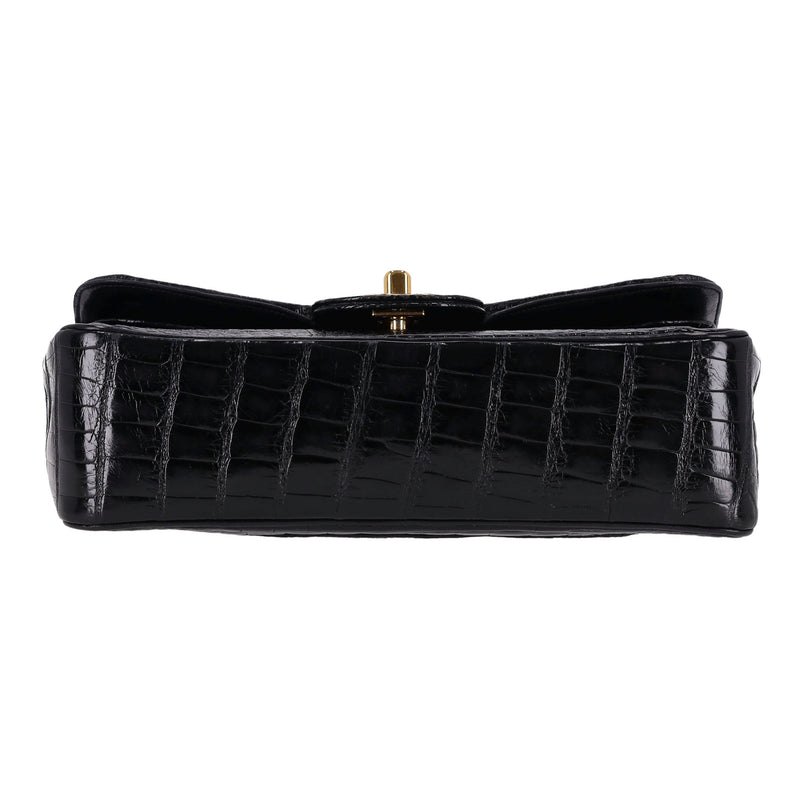 Chanel Vintage 80's Shiny Crocodile Skin Small Timeless Double Flap Bag