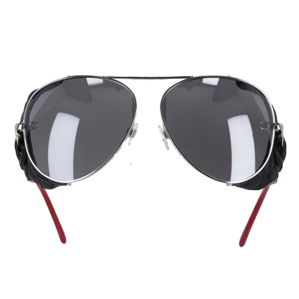 Chanel Titanium Pilot Sunglasses With 'CC' Logo Leather Diamond Quilted Trim