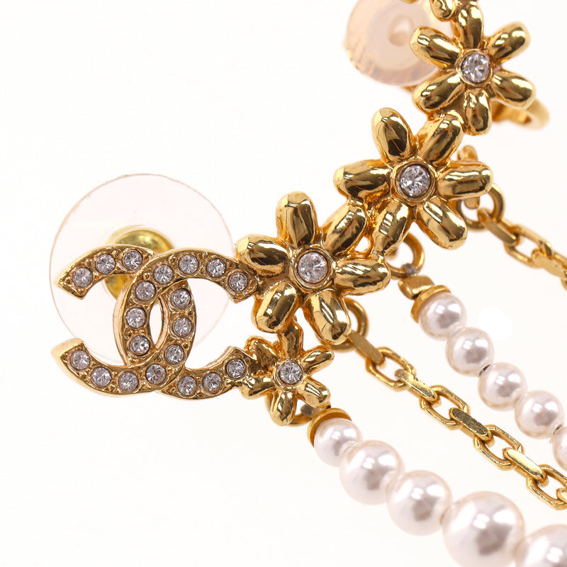 Chanel 'CC' Logo & Pearl Floral Motif Drop Climber Earrings