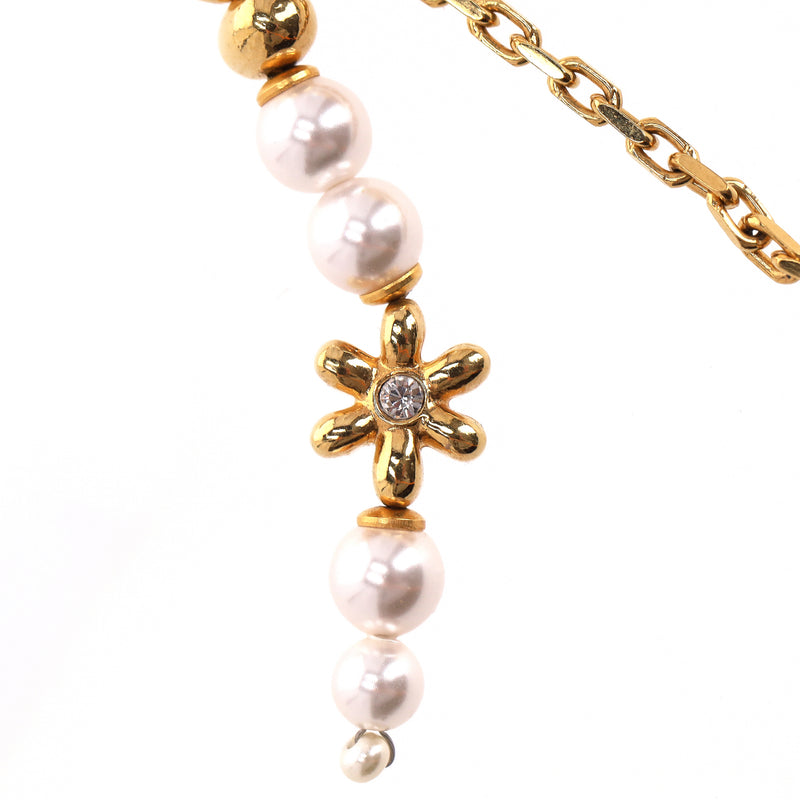 Chanel 'CC' Logo & Pearl Floral Motif Drop Climber Earrings