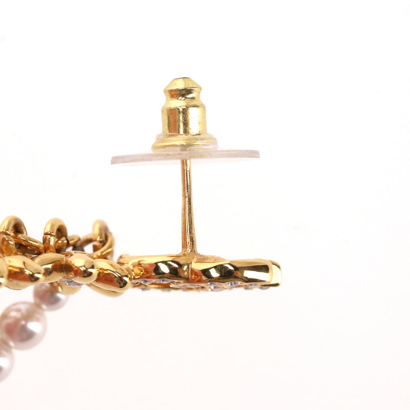 Chanel 'CC' Logo & Pearl Floral Motif Drop Climber Earrings