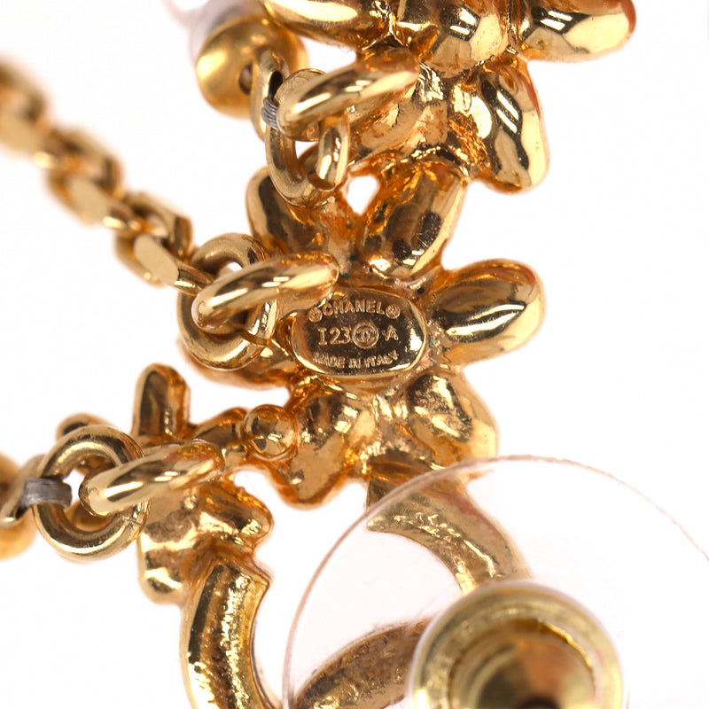 Chanel 'CC' Logo & Pearl Floral Motif Drop Climber Earrings