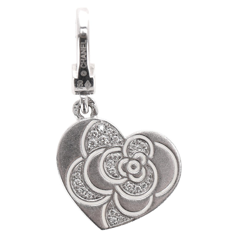 Chanel 18K White Gold & Diamond Camellia Heart-Shaped Charm