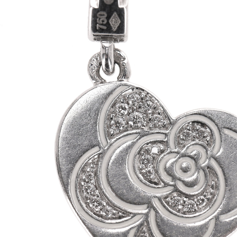Chanel 18K White Gold & Diamond Camellia Heart-Shaped Charm
