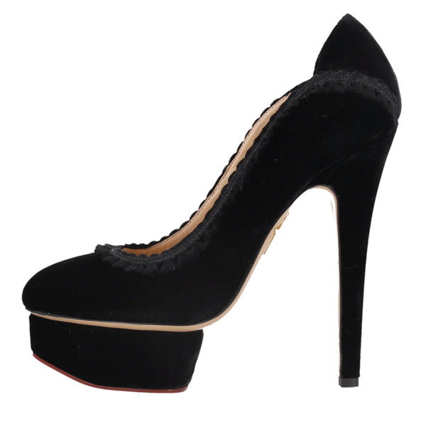 Charlotte Olympia Suede Platform Dolly Pumps. Size 37