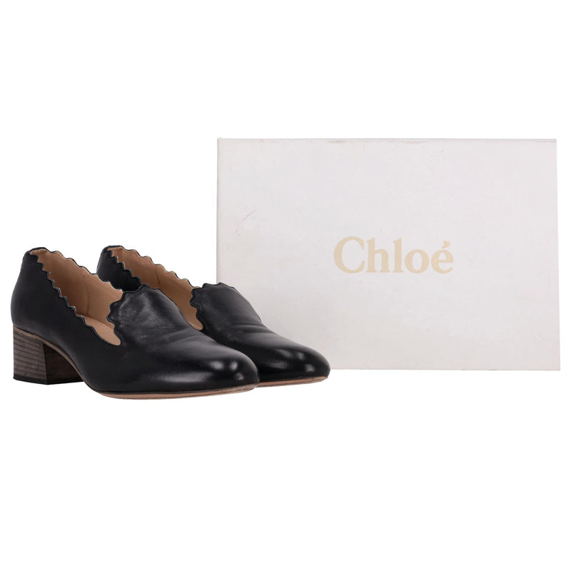 Chloe Scalloped Leather Heeled Loafers. Size 39.5