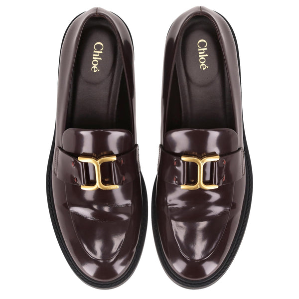 Chloe Marcie Glossed Leather Loafers. Size 40