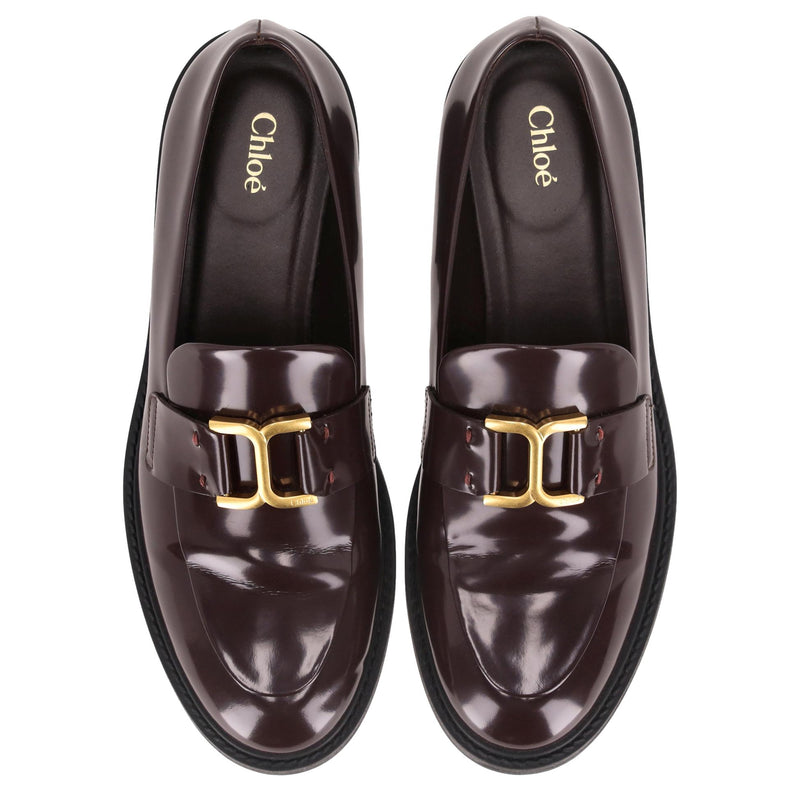 Chloe Marcie Glossed Leather Loafers. Size 40