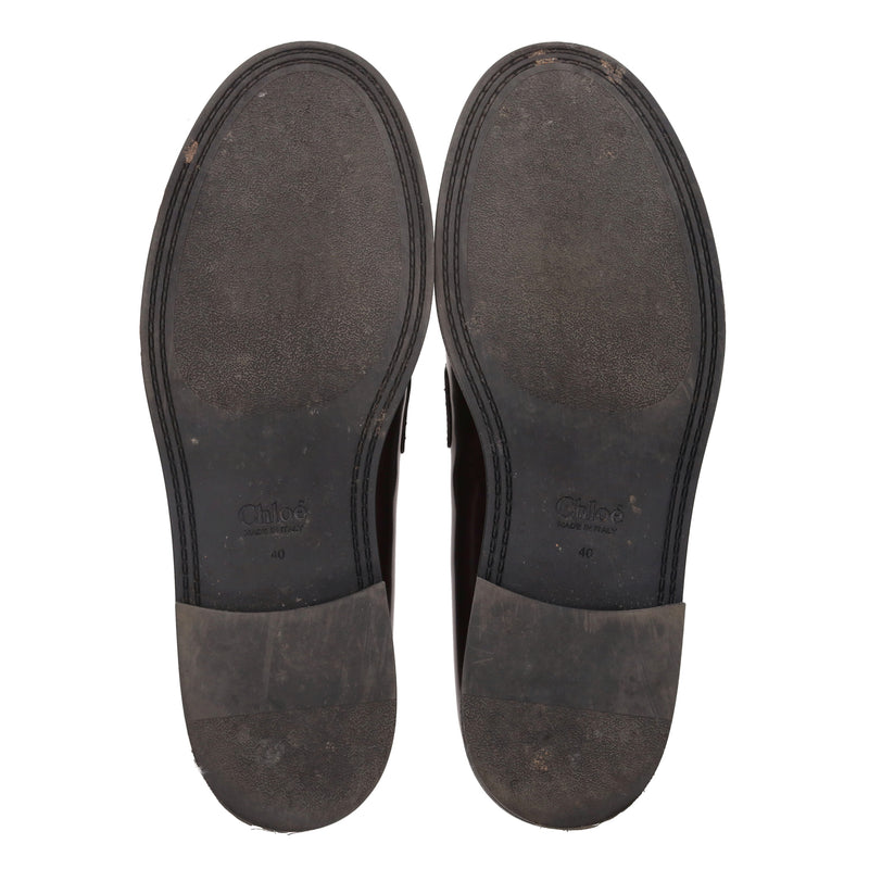 Chloe Marcie Glossed Leather Loafers. Size 40