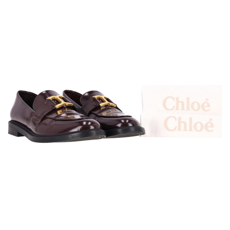 Chloe Marcie Glossed Leather Loafers. Size 40