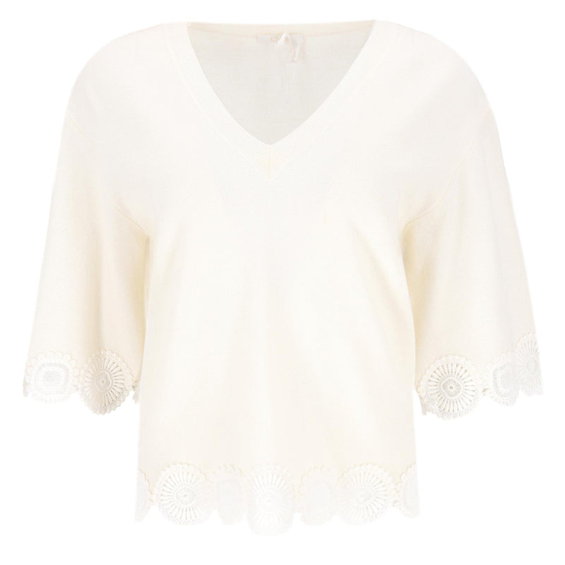 Chloe Virgin Wool Lace-Embellished Top/Jumper. Size S