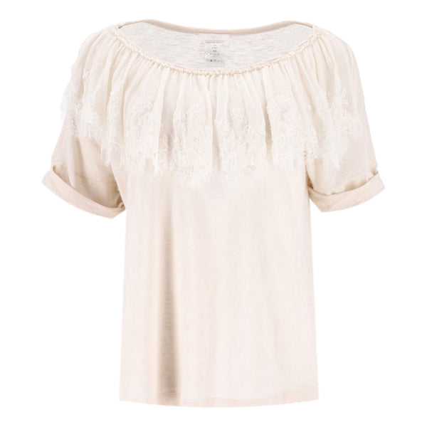 Chloe Silk, Linen & Cotton Blend Lace & Pearl Detail Top. Size XS