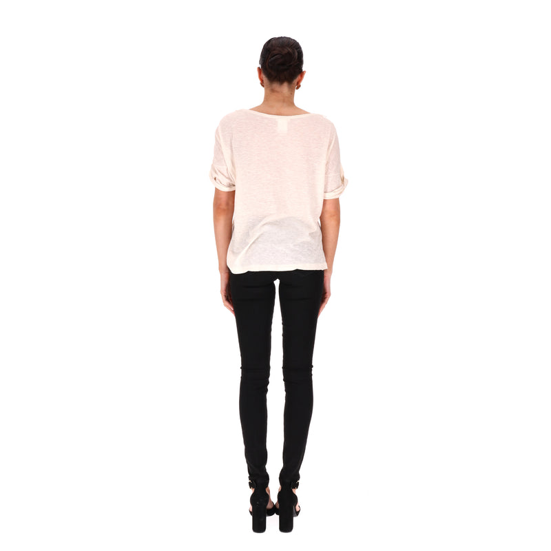 Chloe Silk, Linen & Cotton Blend Lace & Pearl Detail Top. Size XS