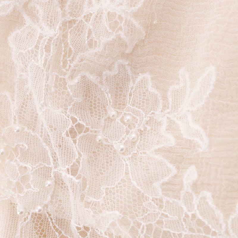 Chloe Silk, Linen & Cotton Blend Lace & Pearl Detail Top. Size XS