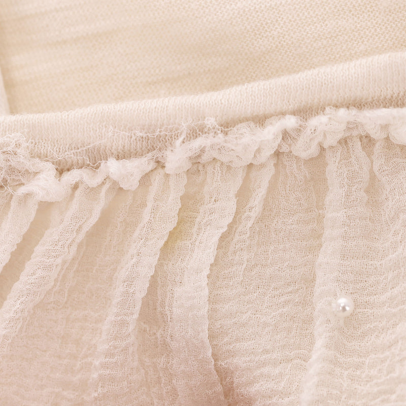 Chloe Silk, Linen & Cotton Blend Lace & Pearl Detail Top. Size XS