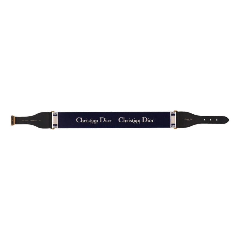 Christian Dior Logo Canvas & Leather Embroidered Belt