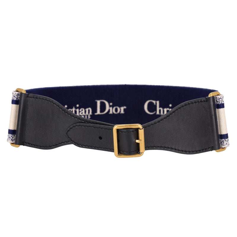 Christian Dior Logo Canvas & Leather Embroidered Belt