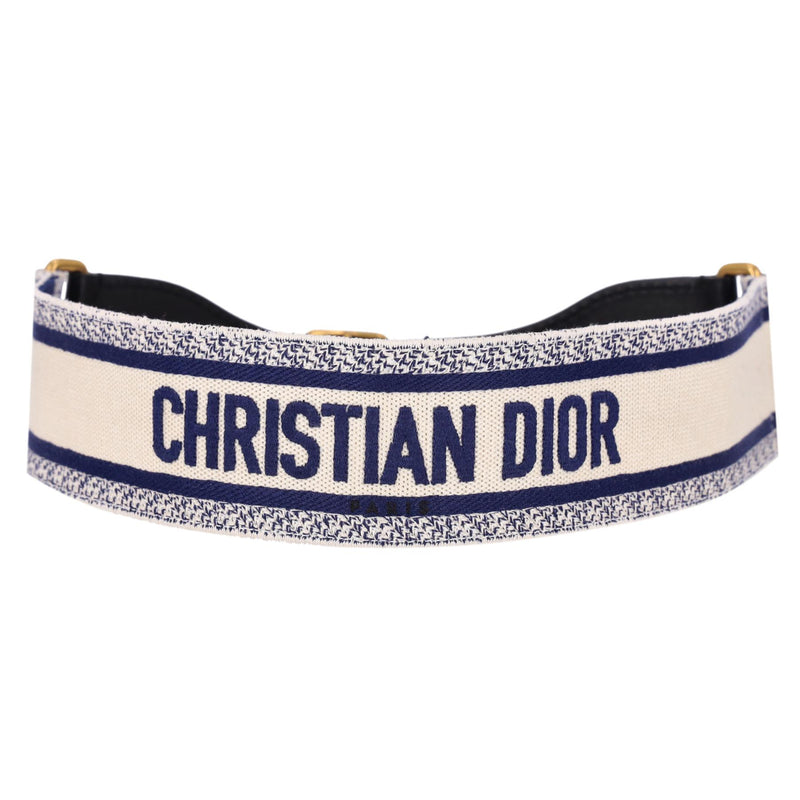 Christian Dior Logo Canvas & Leather Embroidered Belt
