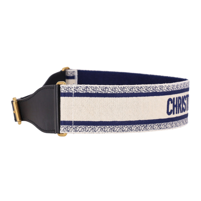 Christian Dior Logo Canvas & Leather Embroidered Belt
