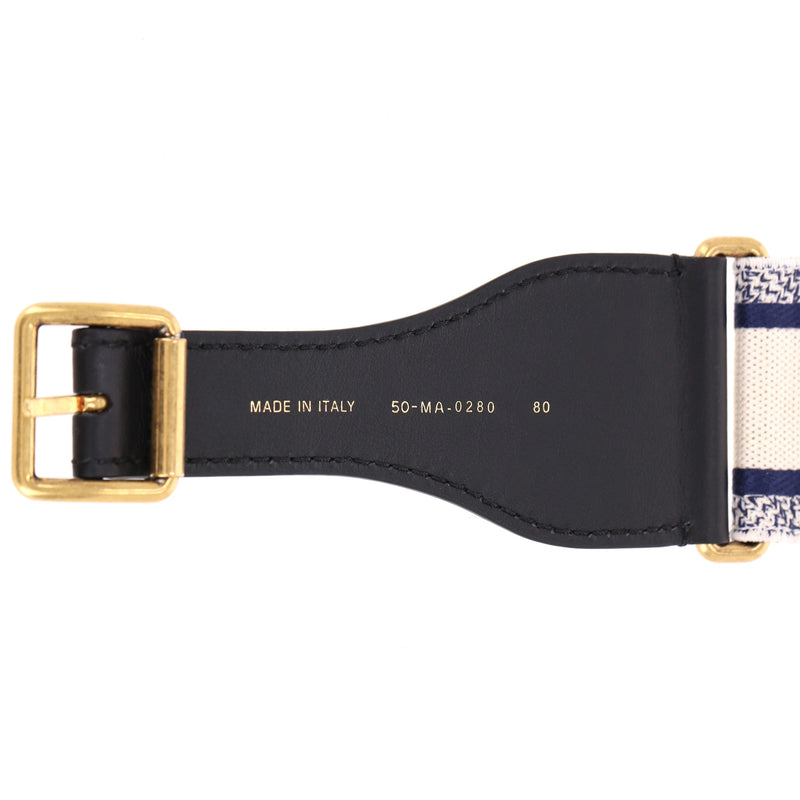 Christian Dior Logo Canvas & Leather Embroidered Belt