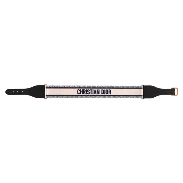 Christian Dior Logo Canvas & Leather Embroidered Belt