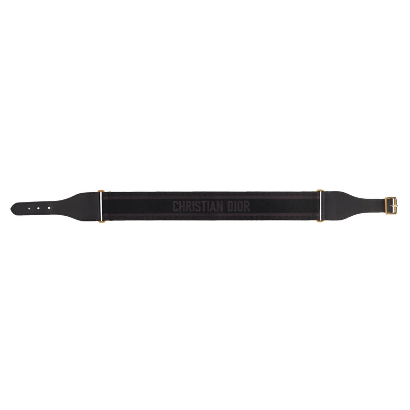 Christian Dior Logo Canvas & Leather Embroidered Belt