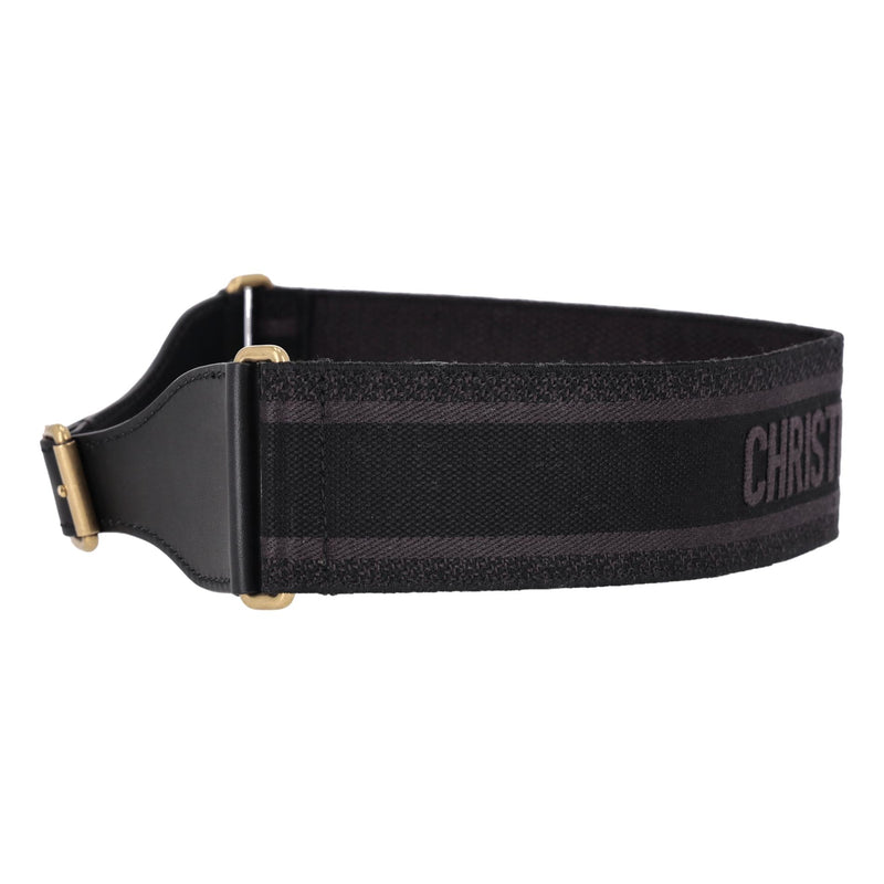 Christian Dior Logo Canvas & Leather Embroidered Belt