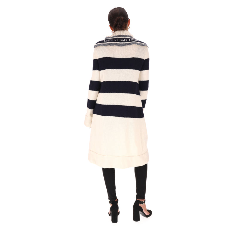 Christian Dior Cashmere & Wool Striped Logo Cardi/Coat. Size 40FR
