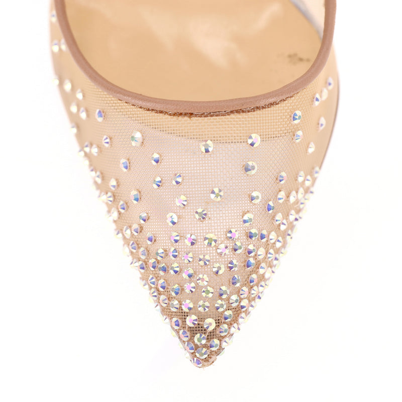 Christian Louboutin Follies Strass Crystal Embellished Mesh Pumps. Size 38