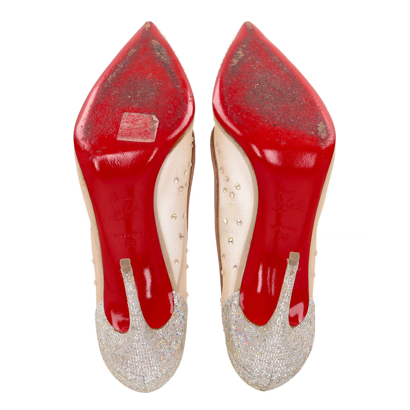 Christian Louboutin Follies Strass Crystal Embellished Mesh Pumps. Size 38