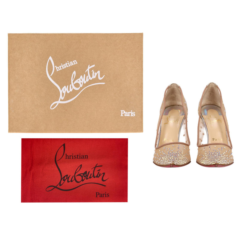 Christian Louboutin Follies Strass Crystal Embellished Mesh Pumps. Size 38
