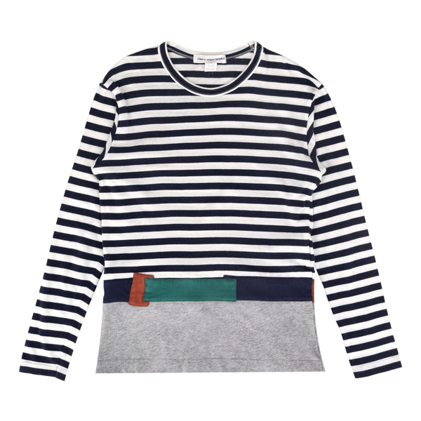Comme des Garcons Striped & Patchwork Detail Long Sleeve Top. Size S