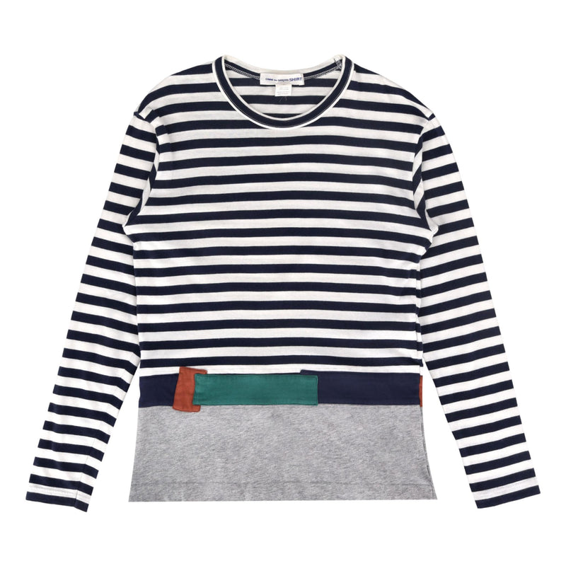 Comme des Garcons Striped & Patchwork Detail Long Sleeve Top. Size S