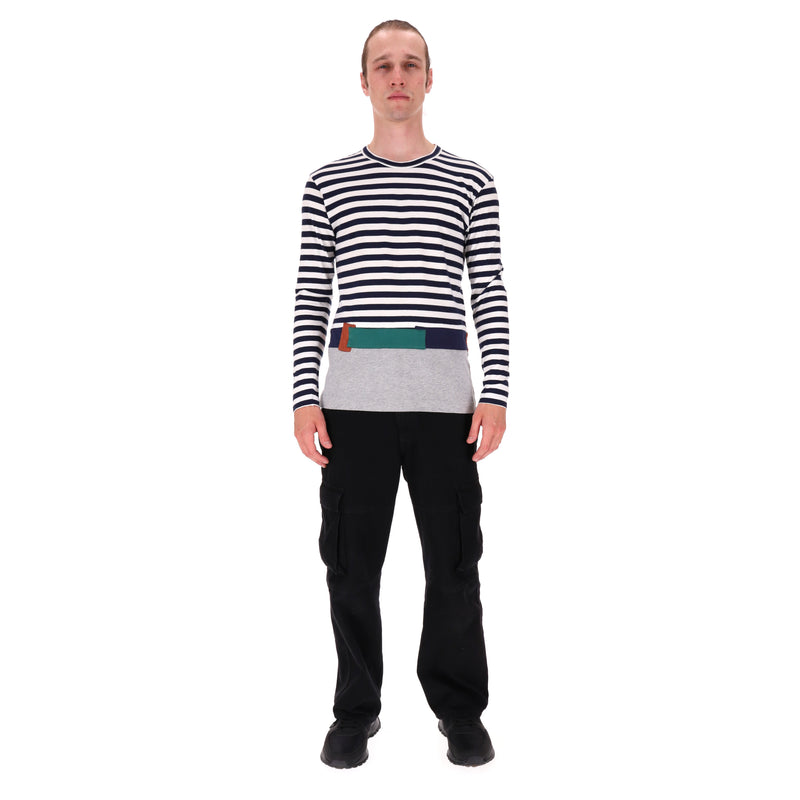 Comme des Garcons Striped & Patchwork Detail Long Sleeve Top. Size S