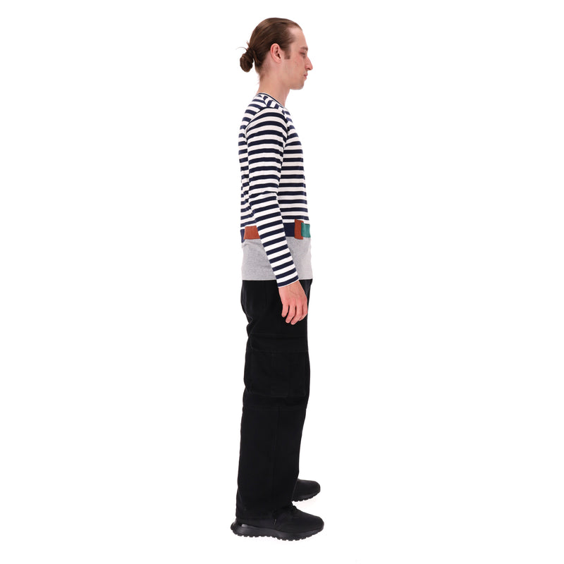 Comme des Garcons Striped & Patchwork Detail Long Sleeve Top. Size S