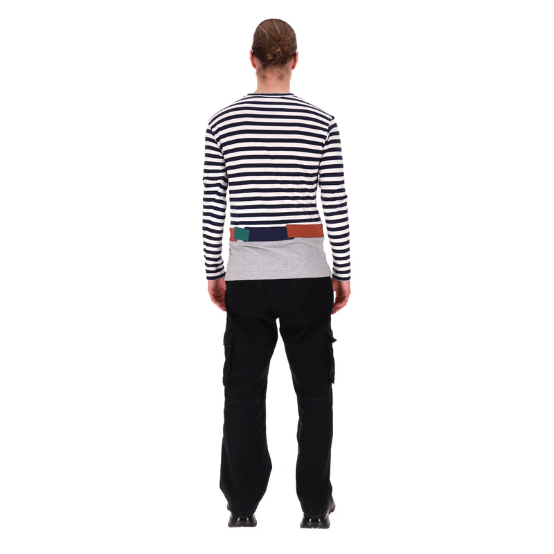 Comme des Garcons Striped & Patchwork Detail Long Sleeve Top. Size S