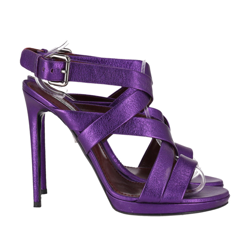 Dolce & Gabbana Metallic Leather Heeled Sandals. Size 40.5