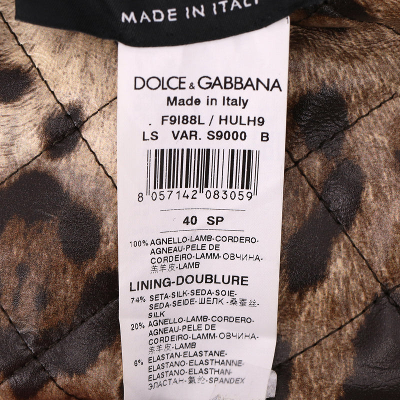 Dolce & Gabbana Quilted Lambskin & Silk Leopard Reversible Jacket. Size 40IT