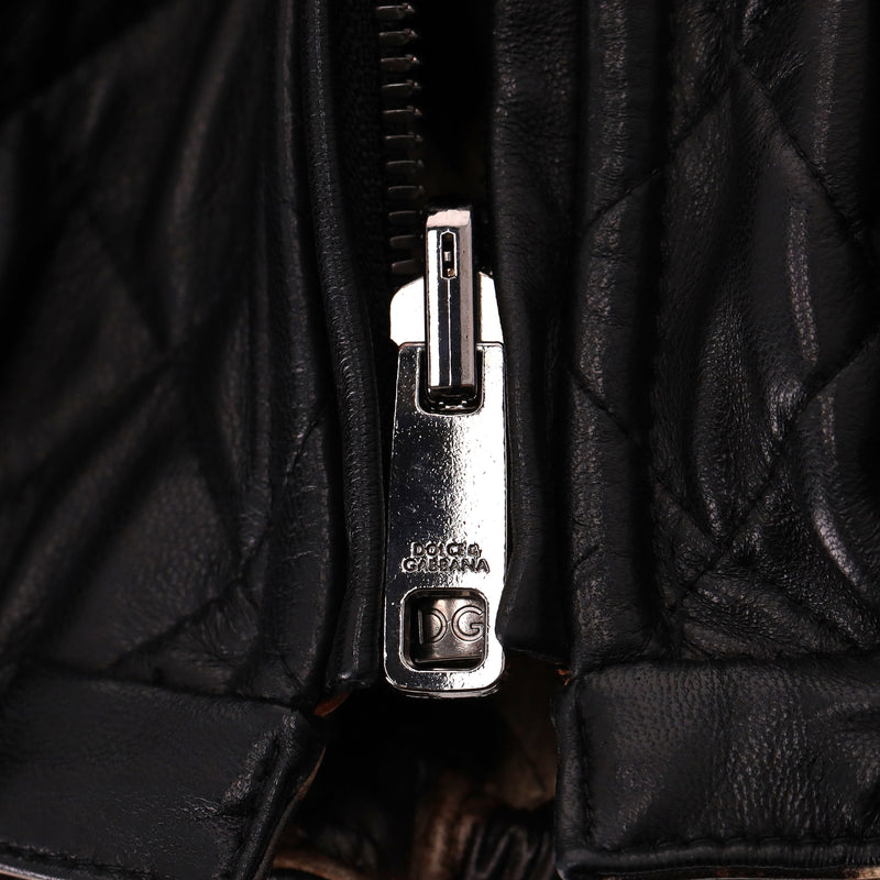 Dolce & Gabbana Quilted Lambskin & Silk Leopard Reversible Jacket. Size 40IT