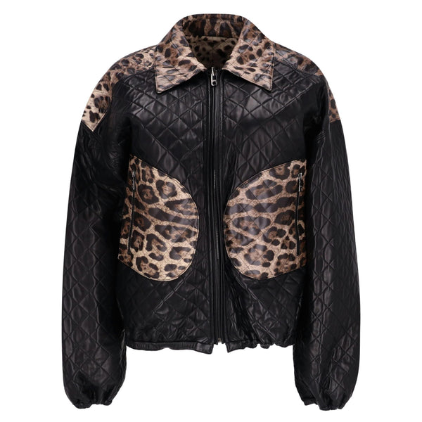 Dolce & Gabbana Quilted Lambskin & Silk Leopard Reversible Jacket. Size 40IT