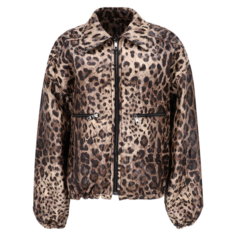Dolce & Gabbana Quilted Lambskin & Silk Leopard Reversible Jacket. Size 40IT