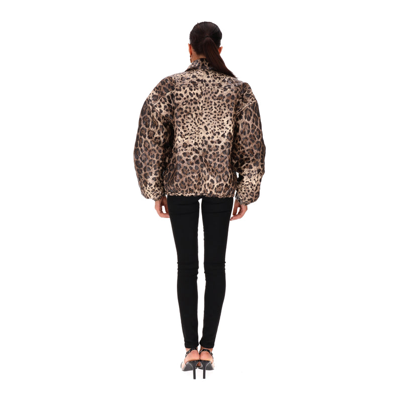 Dolce & Gabbana Quilted Lambskin & Silk Leopard Reversible Jacket. Size 40IT