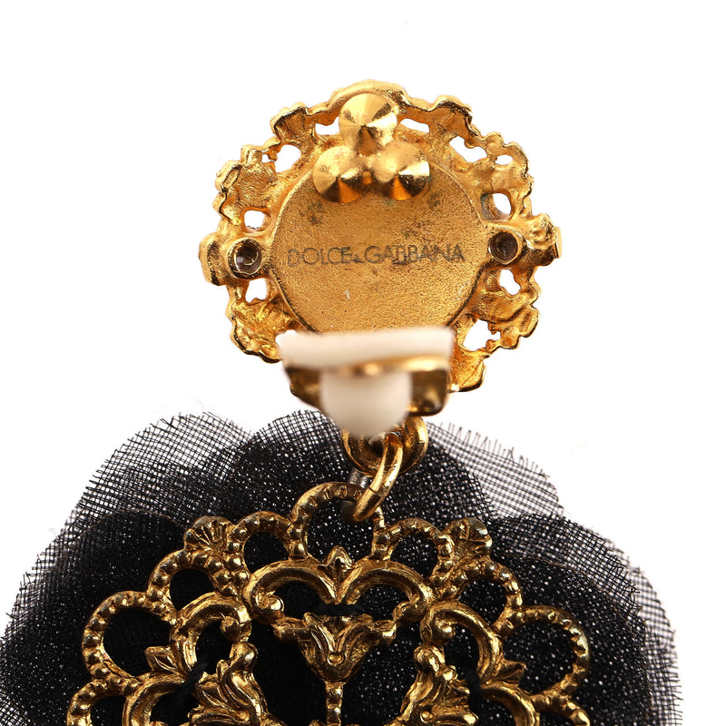 Dolce & Gabbana Baroque Lace Flower & Coin Drop Clip-On Earrings