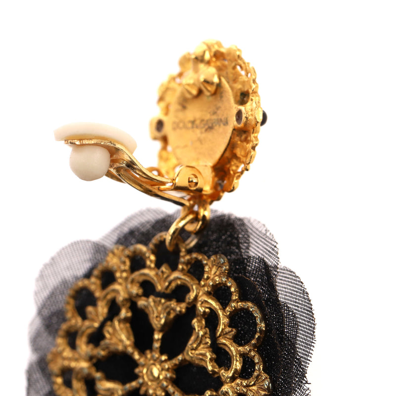 Dolce & Gabbana Baroque Lace Flower & Coin Drop Clip-On Earrings