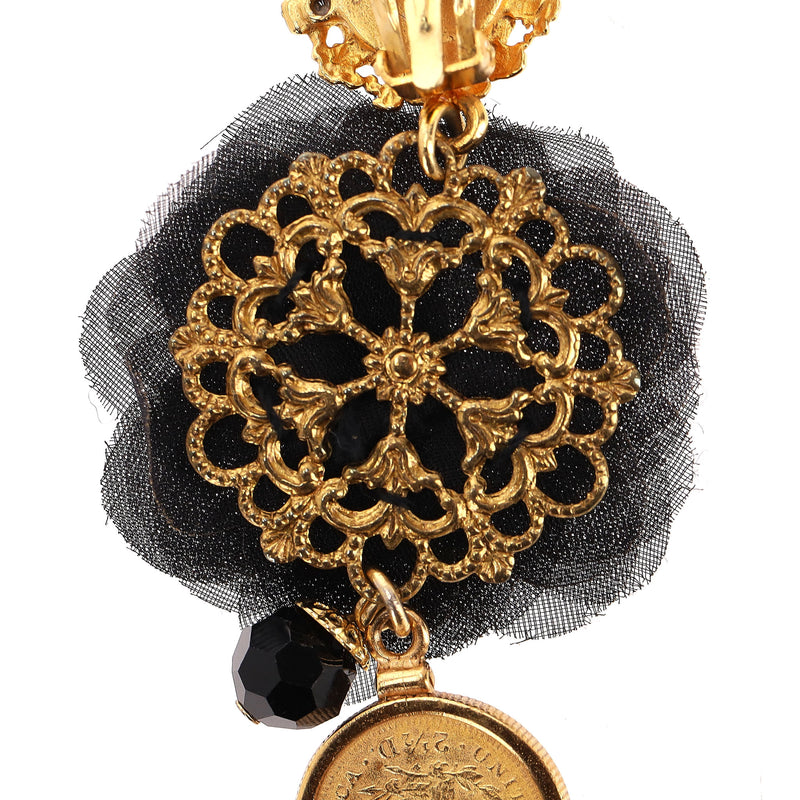 Dolce & Gabbana Baroque Lace Flower & Coin Drop Clip-On Earrings