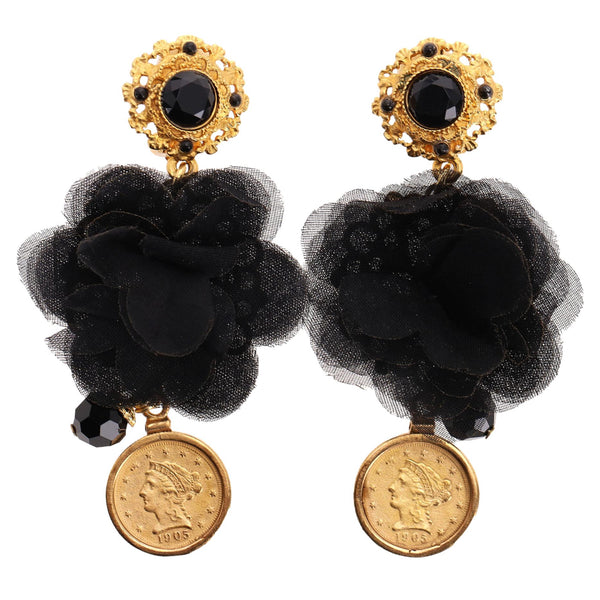 Dolce & Gabbana Baroque Lace Flower & Coin Drop Clip-On Earrings