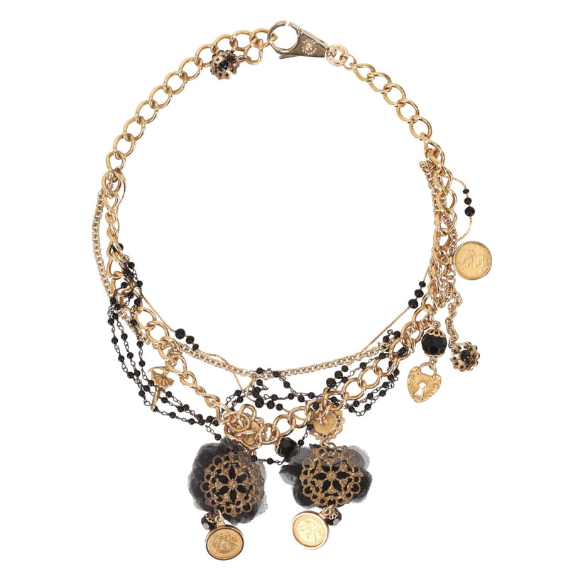 Dolce & Gabbana Baroque Multi-Ornament Lace Flower & Coin Layered Chain Collier Necklace