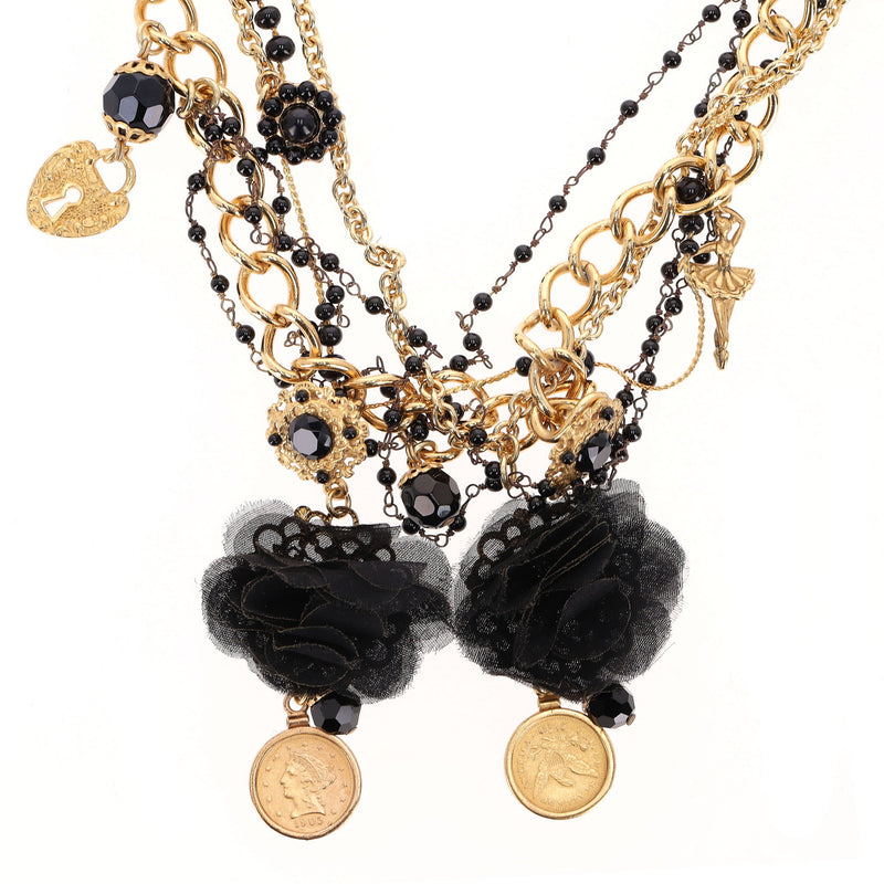 Dolce & Gabbana Baroque Multi-Ornament Lace Flower & Coin Layered Chain Collier Necklace