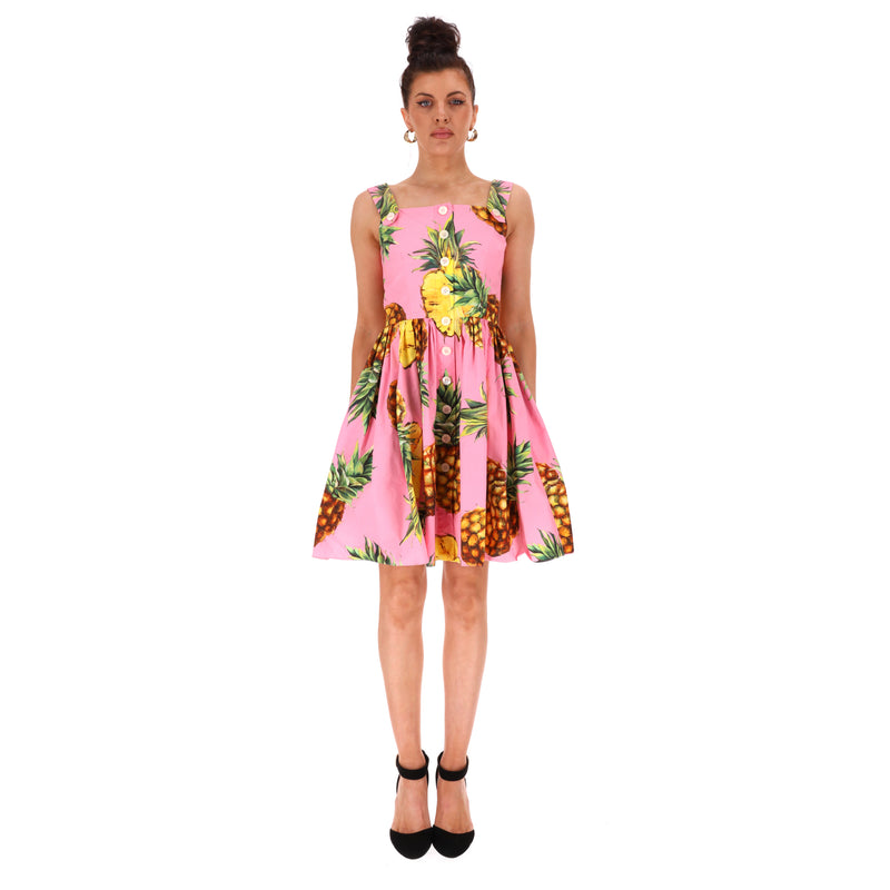 Dolce & Gabbana Pineapple Print Cotton Dress. Size 42IT