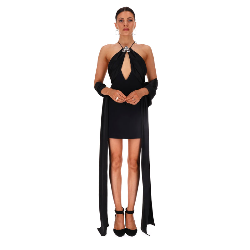 David Koma Embellished Halter-Neck Dress With Flowing Sashes. Size 8UK